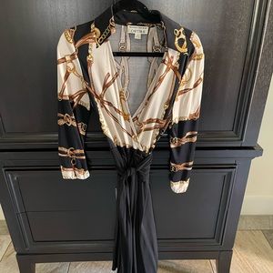 Chetta B, deep v, collared wrap dress